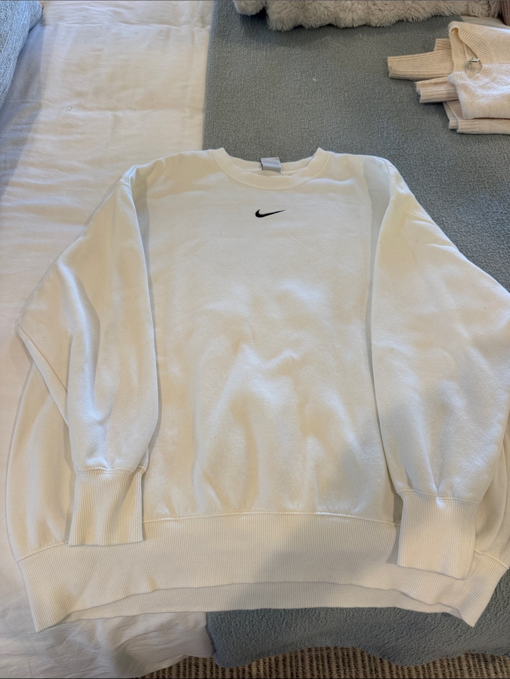 Nike White Crewneck Sweatshirt with Black Swoosh